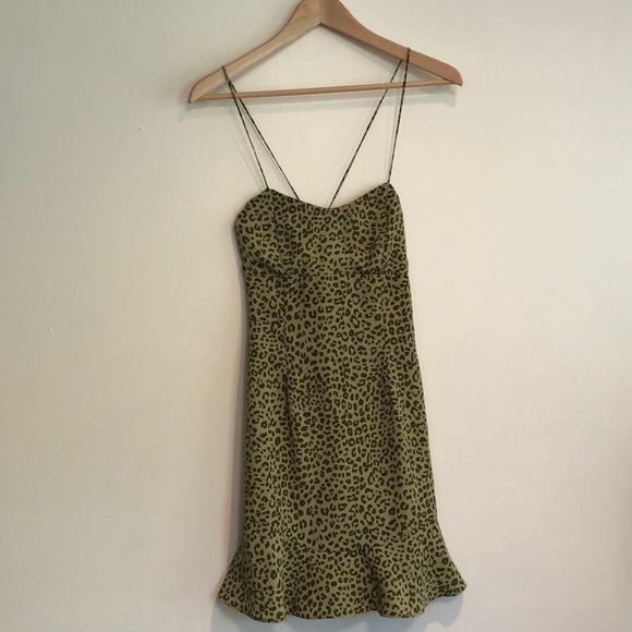 Zara PRINTED MINI DRESS animal print green size small - Picture 2 of 6